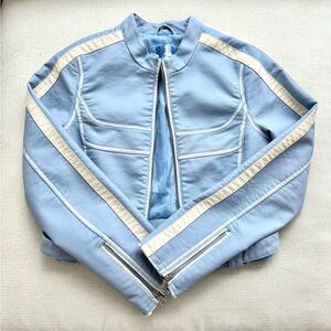 NWOT UO Jordan Faux Leather Moto Jacket - Light Blue/Cream (S)